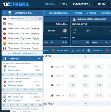 Линии ставок в 1xStavka